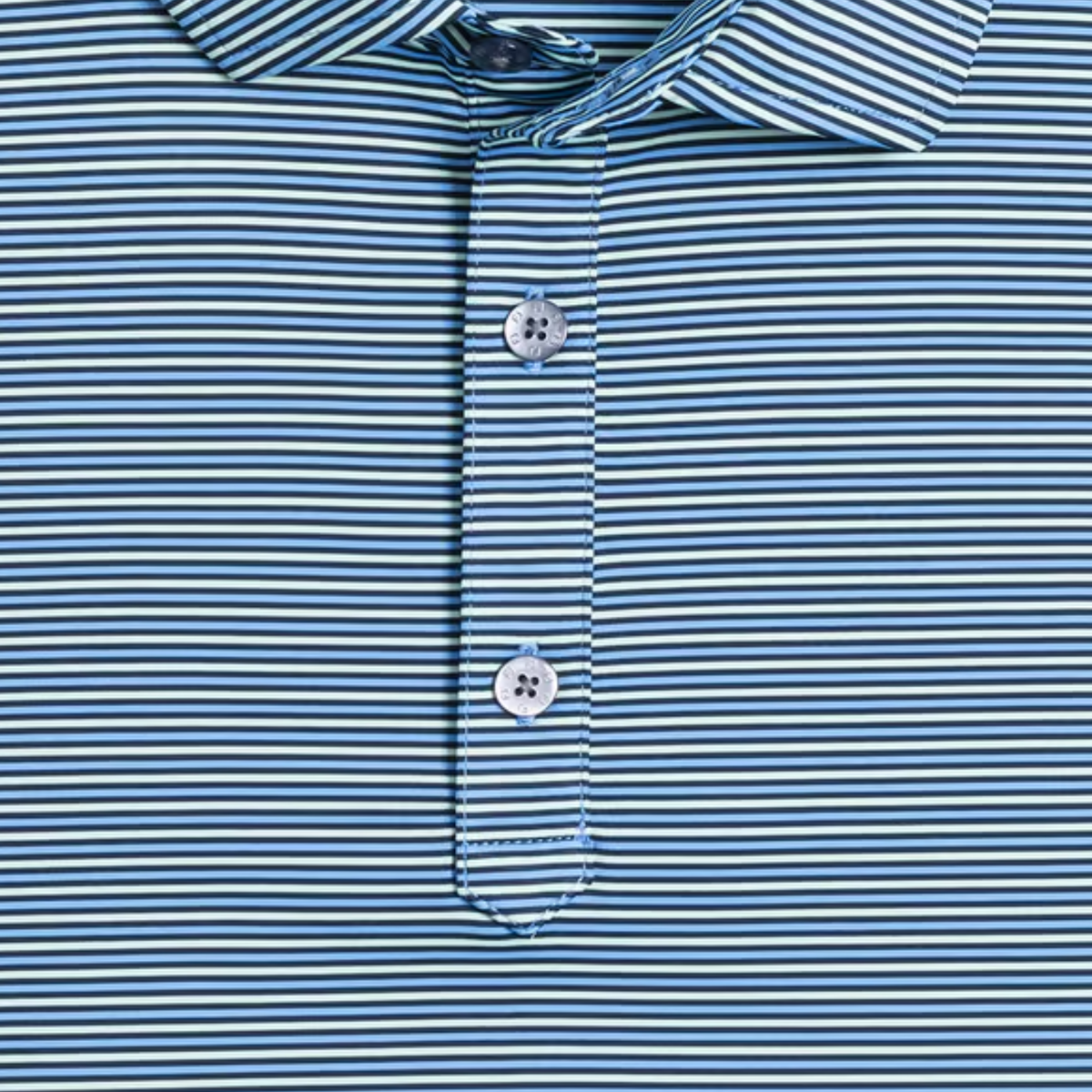 FootJoy 2027 PGA Championship Smooth Stripe Polo in Navy, Tonal Navy, and Light Blue