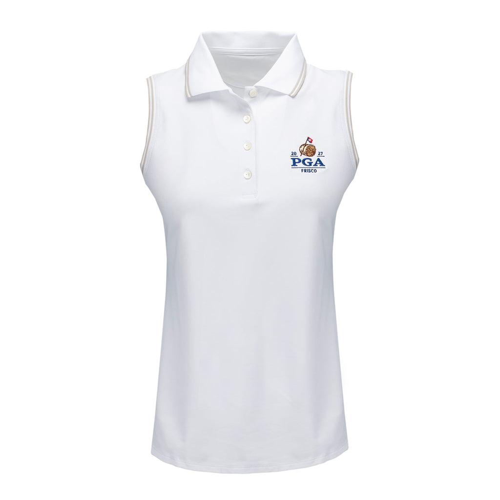 Peter Millar 2027 PGA Championship Women's Canterbury Tipped Sport Mesh Sleeveless Polo in White