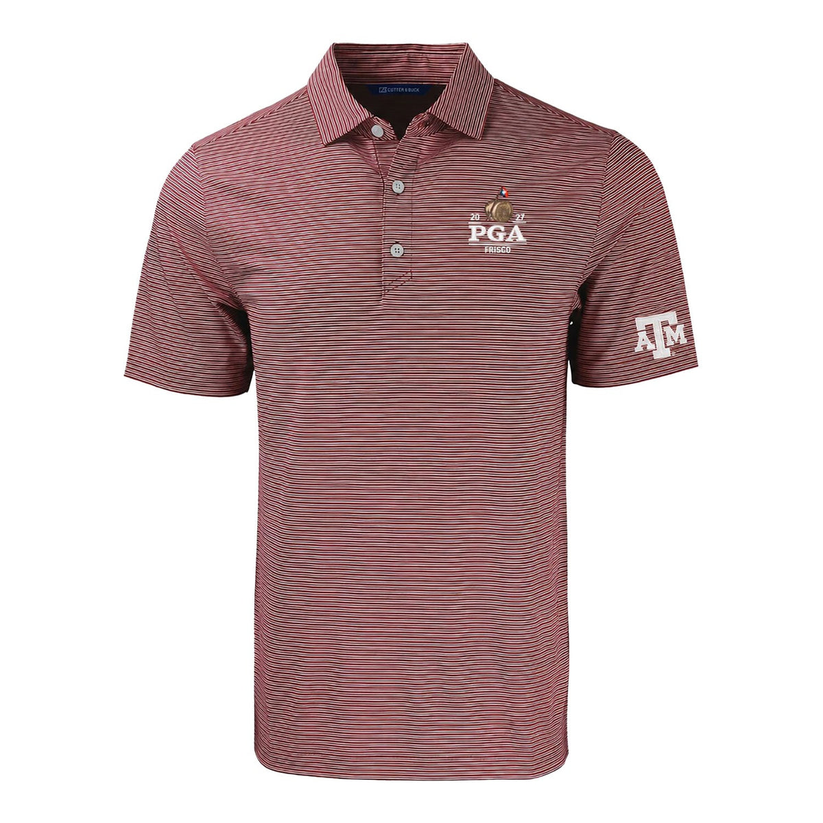 Cutter & Buck 2027 PGA Championship x Texas A&M University Co-Brand Forge Double Stripe Polo in Bordeaux
